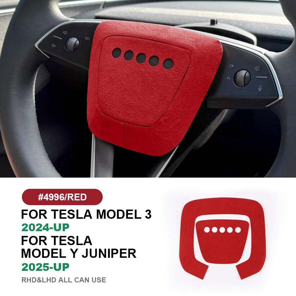 Tesla Model Y Steering Wheel Trim | Italian Suede Panel Stickers (2025+) - 6408 Bottom