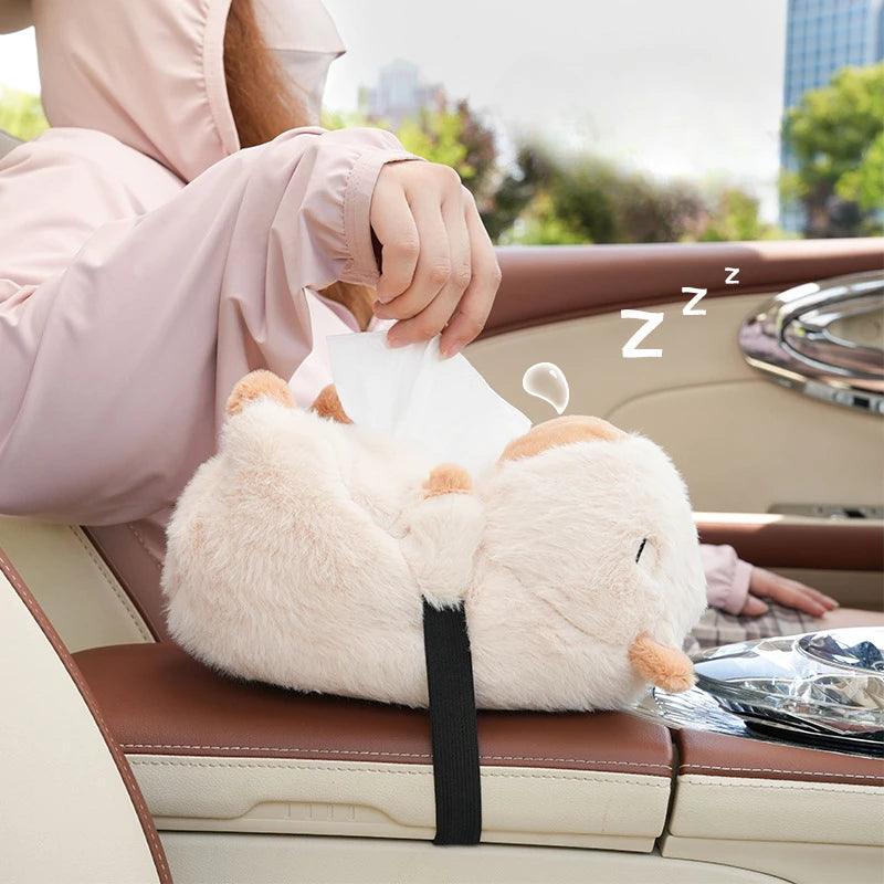 Capybara Plush Hanging Car Tissue Box Holder Backseat Organizer