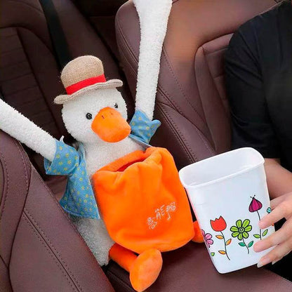 Duck Tissue Box – Plush Cartoon Car Tissue Holder & Storage Bucket - Duck Tissue Box