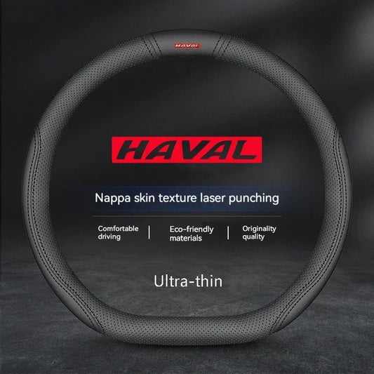 Haval Suede Leather Steering Wheel Cover Anti-Slip Grip - D Style 1 Black