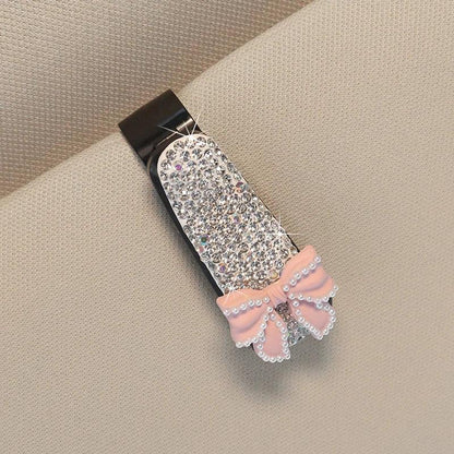 Rhinestone Bowknot Car Sunglasses Holder Visor Mount Clip