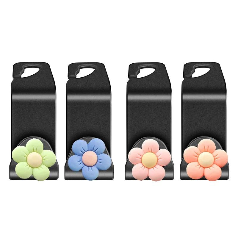 4pcs Flower Car Headrest Hooks Organizer Storage Rack Handbag Holder