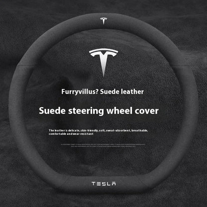 Tesla Suede Steering Wheel Cover – Anti-Slip, Breathable Leather Grip