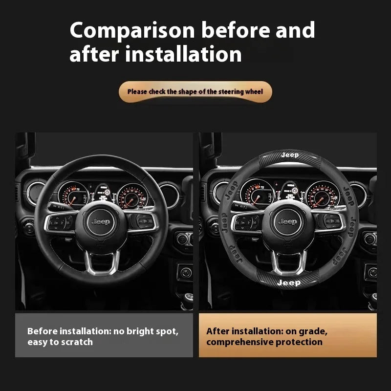 Jeep Wrangler Car Steering Wheel Cover - Leather Wine Red