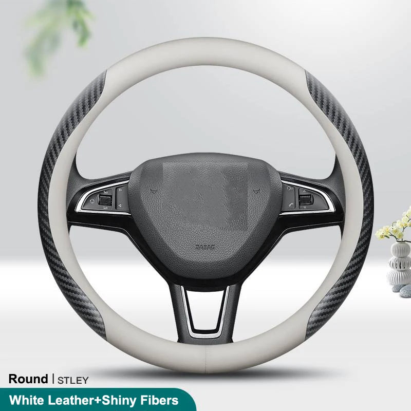 PU Leather Universal Steering Wheel Cover - Round Shape / Shiny Fibres
