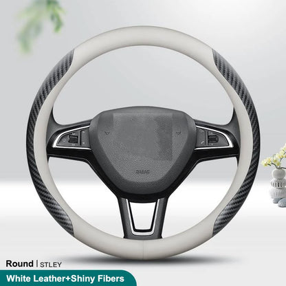 PU Leather Universal Steering Wheel Cover - Round Shape / Shiny Fibres