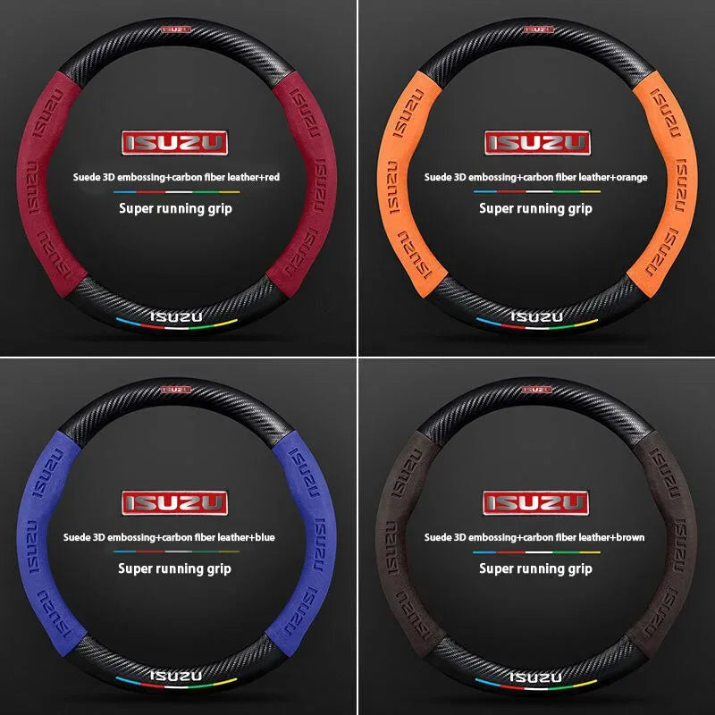 Isuzu Suede Carbon Fiber Steering Wheel Cover - Black