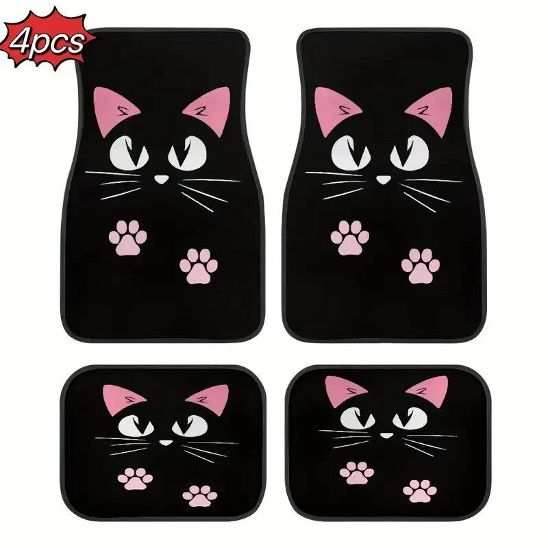4PC Nordic Cat Cartoon Car Floor Mats Anti-Fouling Windmill Design