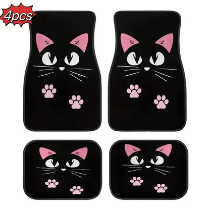 4PC Nordic Cat Cartoon Car Floor Mats Anti-Fouling Windmill Design