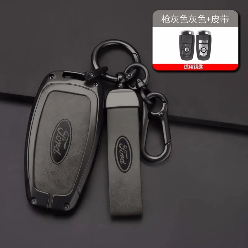 Alloy Leather Key Fob Cover Case Ford Explorer F150 Fusion Mustang