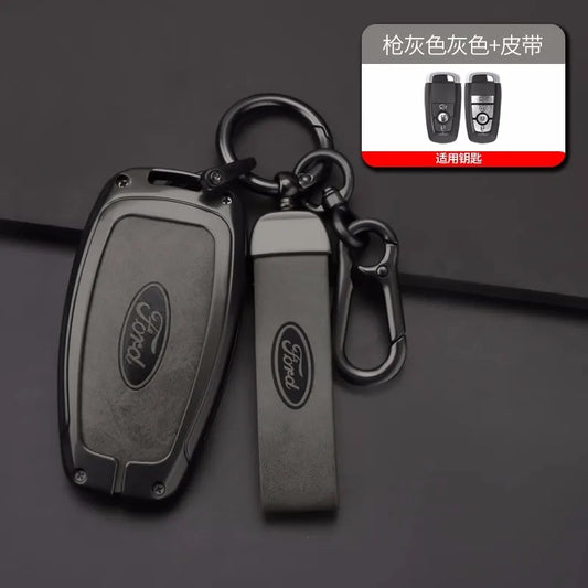 Alloy Leather Key Fob Cover Case Ford Explorer F150 Fusion Mustang