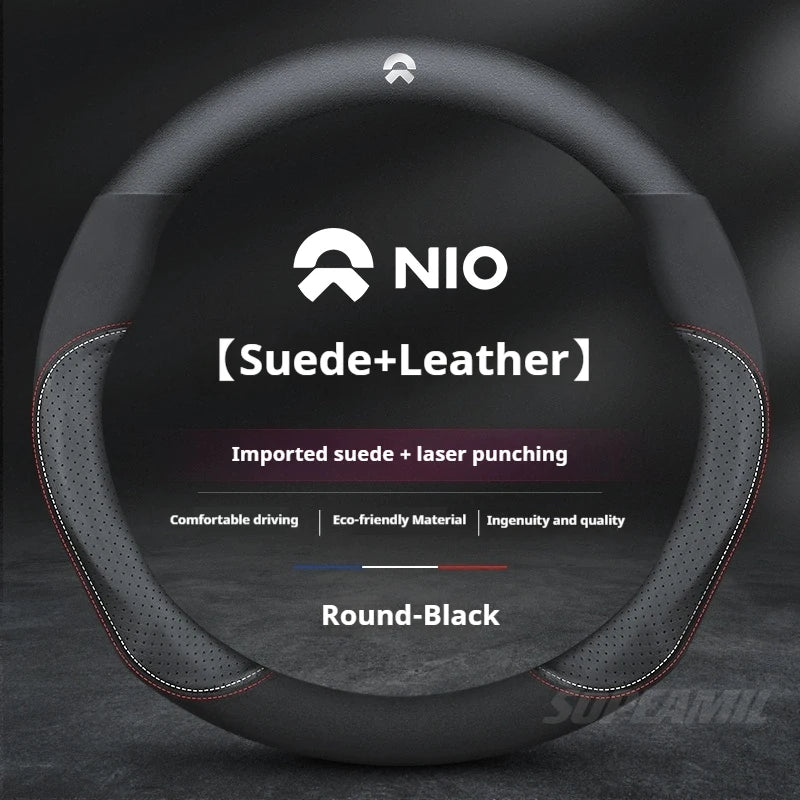 NIO Microfibre Suede Steering Wheel Cover - D Shape / Leather & Suede (Style 1)