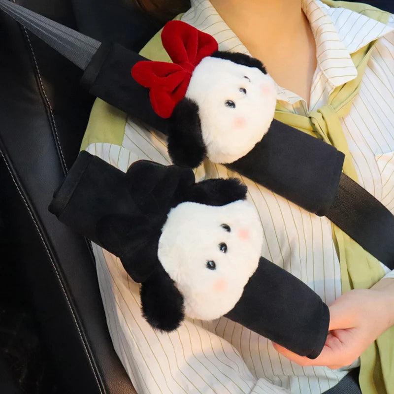 Cartoon Bow Dog Seatbelt Cover Cushion Pad - Kids Ladies Auto Safety