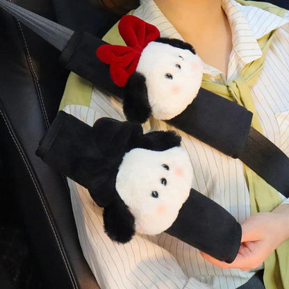 Cartoon Bow Dog Seatbelt Cover Cushion Pad - Kids Ladies Auto Safety