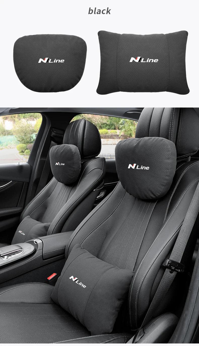 Hyundai N Line Soft Car Neck Headrest & Lumbar Support Pillow - Black Headrest