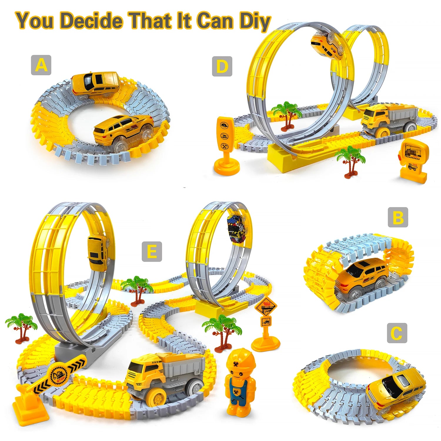 Kids Electric Track Car Set – Engineering Puzzle Racing Toy - 2pcs car-GC