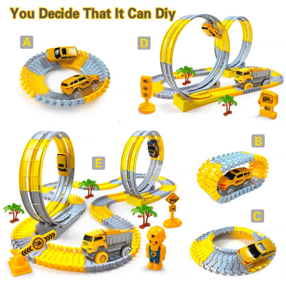 Kids Electric Track Car Set – Engineering Puzzle Racing Toy - 2pcs car-GC