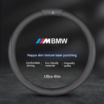 BMW Carbon Fiber Suede Leather Steering Wheel Cover for M Series , X1, X3, X5, X6, E39, E46, E87, E90, E92, F10, F15, F25, F30 - O-M Style B black