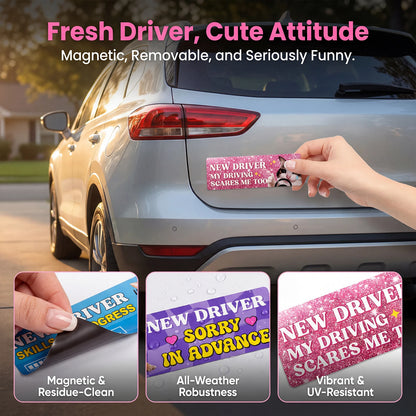 Cat New Driver Magnet Set 5Pcs – Waterproof UV-Resistant Car Decals