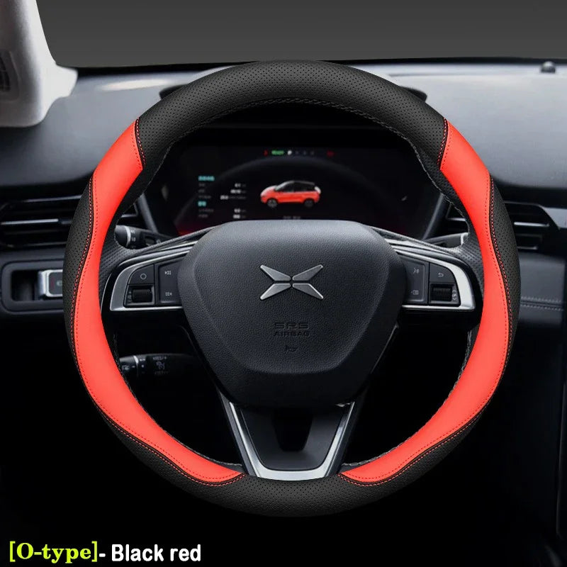 XPeng Ultra-Thin Leather Steering Wheel Cover - Round Shape / Black & Red