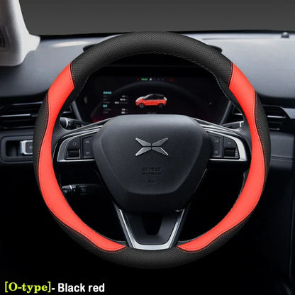 XPeng Ultra-Thin Leather Steering Wheel Cover - Round Shape / Black & Red