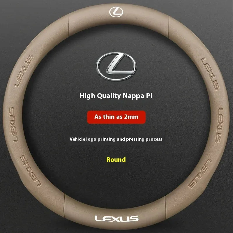 Lexus ES RX NX IS GS Suede Carbon Fiber Steering Wheel Cover - Leather Beige