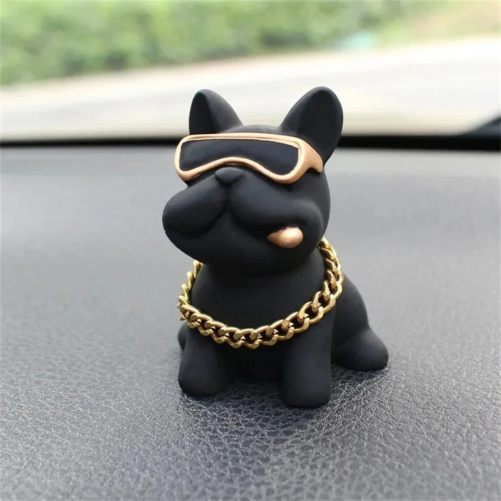 Resin Bulldog Car Dashboard Ornament - Black