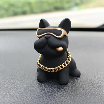 Resin Bulldog Car Dashboard Ornament - Black