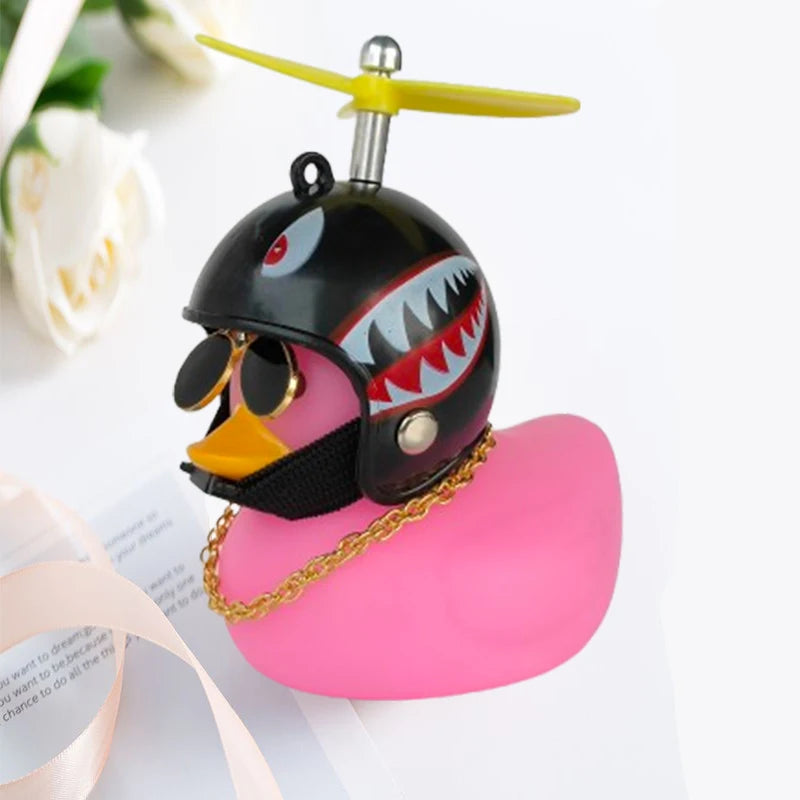 Yellow Car Duck with Helmet – Cute Broken Wind Pendant for Bike & Car Decoration - Type1