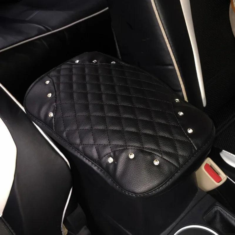 Diamond Crown Leather Car Armrest Cushion Universal Console Cover