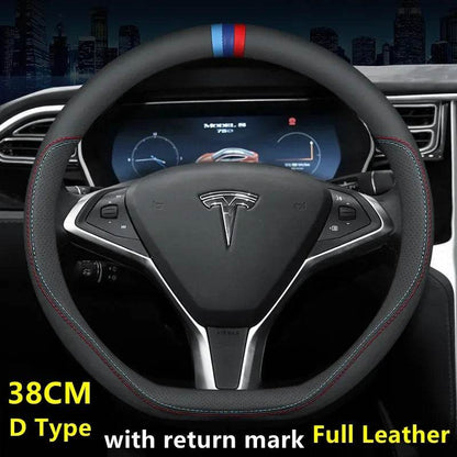 Tesla Premium Leather Steering Wheel Cover – Fit for Model 3/Y/S/X (2019–2025) - 36 D