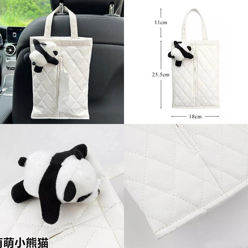 Leather Car Tissue Box Holder - Cute Panda Design Headrest Mount