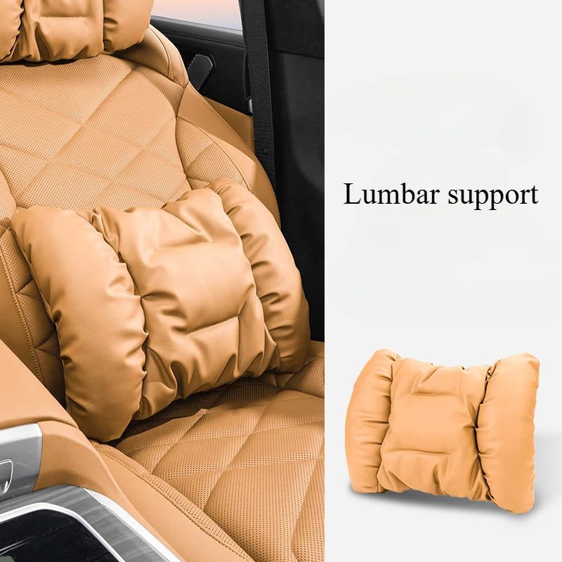 Bubble Cotton Car Headrest and Waist Cushion Set with Anti-Stain Leather