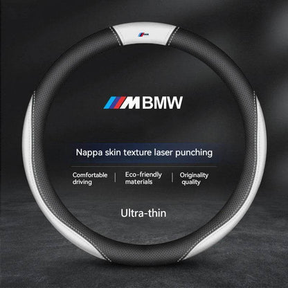BMW Carbon Fiber Suede Leather Steering Wheel Cover for M Series , X1, X3, X5, X6, E39, E46, E87, E90, E92, F10, F15, F25, F30 - O-M Style B black