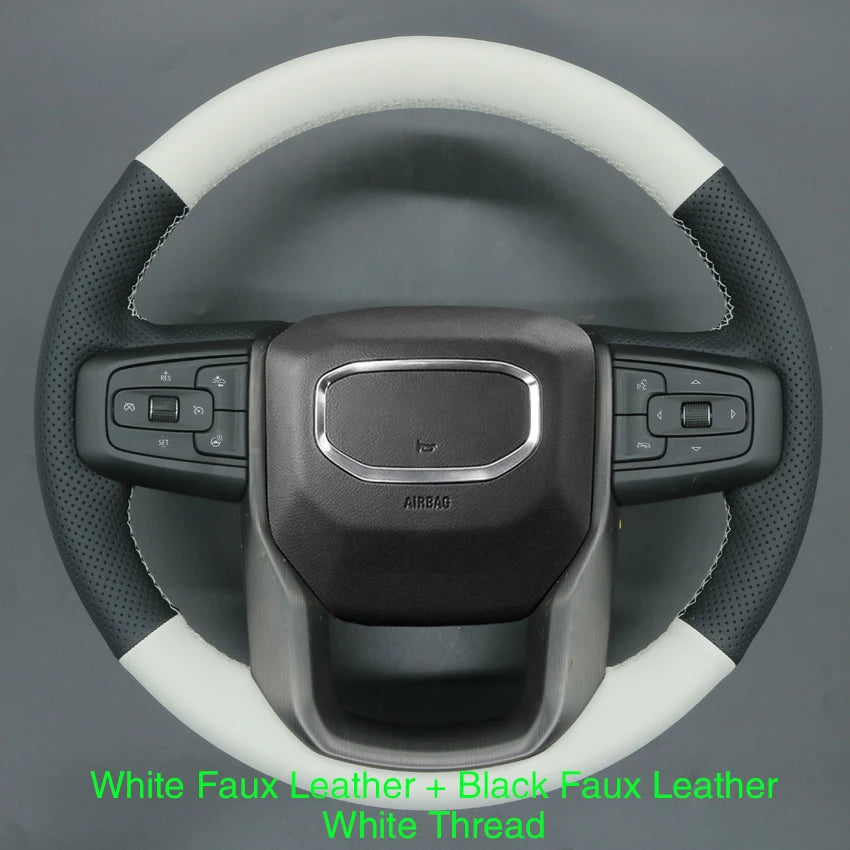 GMC Hand-Stitched Steering Wheel Cover - Round Shape / Faux Leather