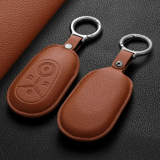 Geely EX2 Proton e.MAS 5 leather key fob cover - front view