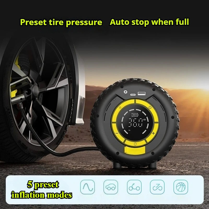 5-in-1 Portable Car Tire Inflator & Emergency Jump Starter – Multi-Function Air Pump