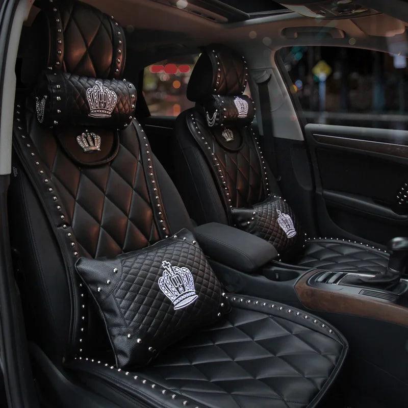 Leather Crown Embroidered Car Neck Pillow Rivet Punk Headrest