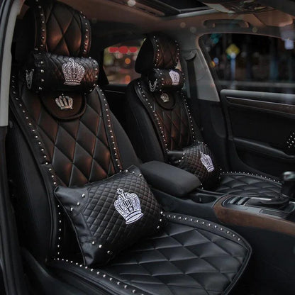 Leather Crown Embroidered Car Neck Pillow Rivet Punk Headrest