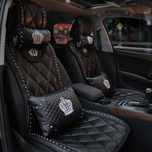 Leather Crown Embroidered Car Neck Pillow Rivet Punk Headrest