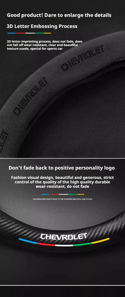 Chevrolet Suede Carbon Fiber Steering Wheel Cover - Round Black B