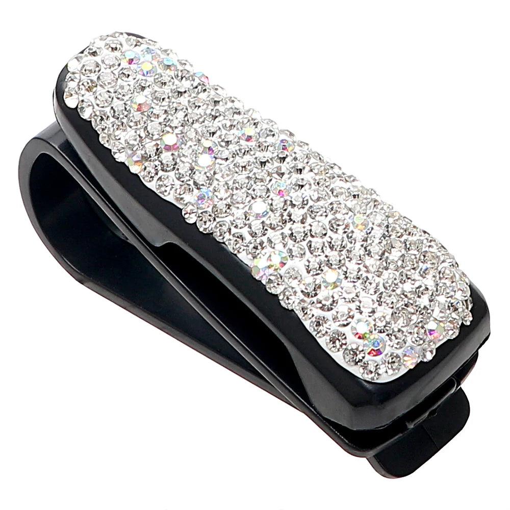 Rhinestone Car Sun Visor Sunglasses Holder - Cute Cartoon Crystal Clip