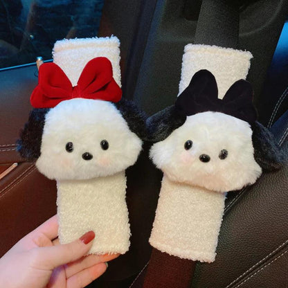 2Pcs Cartoon Dog Wool Car Seat Belt Covers Soft Shoulder Pads