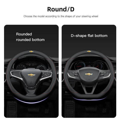 Chevrolet Leather Steering Wheel Cover – Fits Cruze, Camaro, Malibu, Silverado & More - DX-B