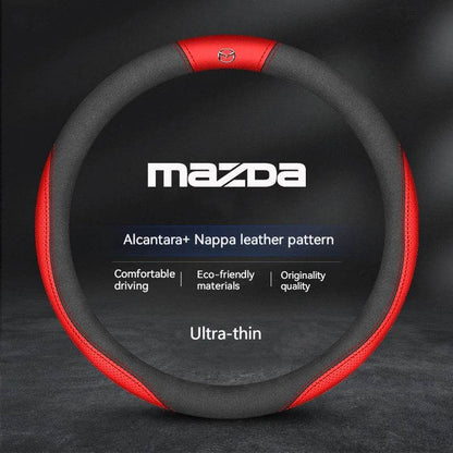 Mazda Suede Leather Car Steering Wheel Cover for SKYACTIV Series – Fits Mazda2, 3, 6, Axela, Atenza, CX30, CX5, CX8, CX9, MX5, RX7, RX8, BT50 - Style A white