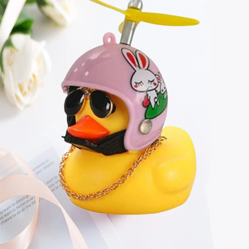 Yellow Car Duck with Helmet – Cute Broken Wind Pendant for Bike & Car Decoration - Type1