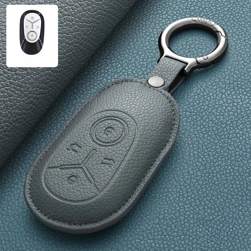 Geely EX2 Proton e.MAS 5 leather key fob cover - angle view
