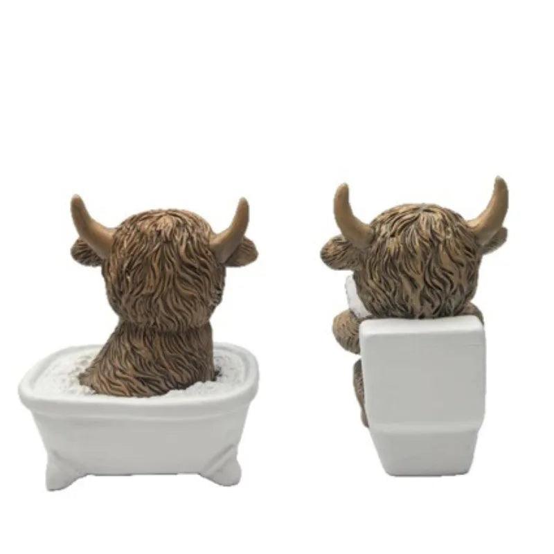 Scottish Highland Cow Resin Car Dashboard Figurine - Bathing Reading