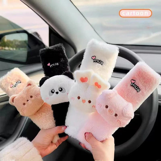 Plush Panda Car Seat Belt Covers 2pcs Auto Safety Shoulder Pads