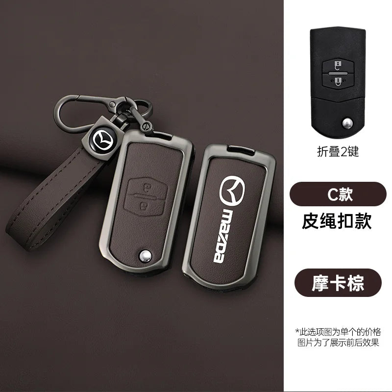 Genuine Leather Flip Key Case Cover for Mazda 2 3 5 6 8 CX5 CX7 CX9